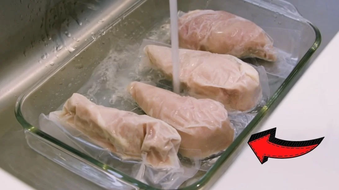 defrosting or thawing frozen chicken